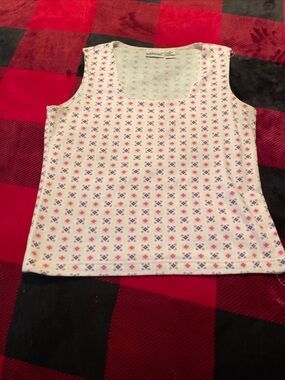 Casual Floral-Print Sleeveless Tank Top - White with Pink & Purple